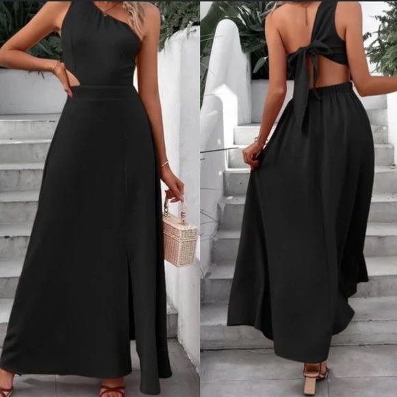 Boho one shoulder open back slit thigh maxi dress  shoulder - Picture 2 of 4